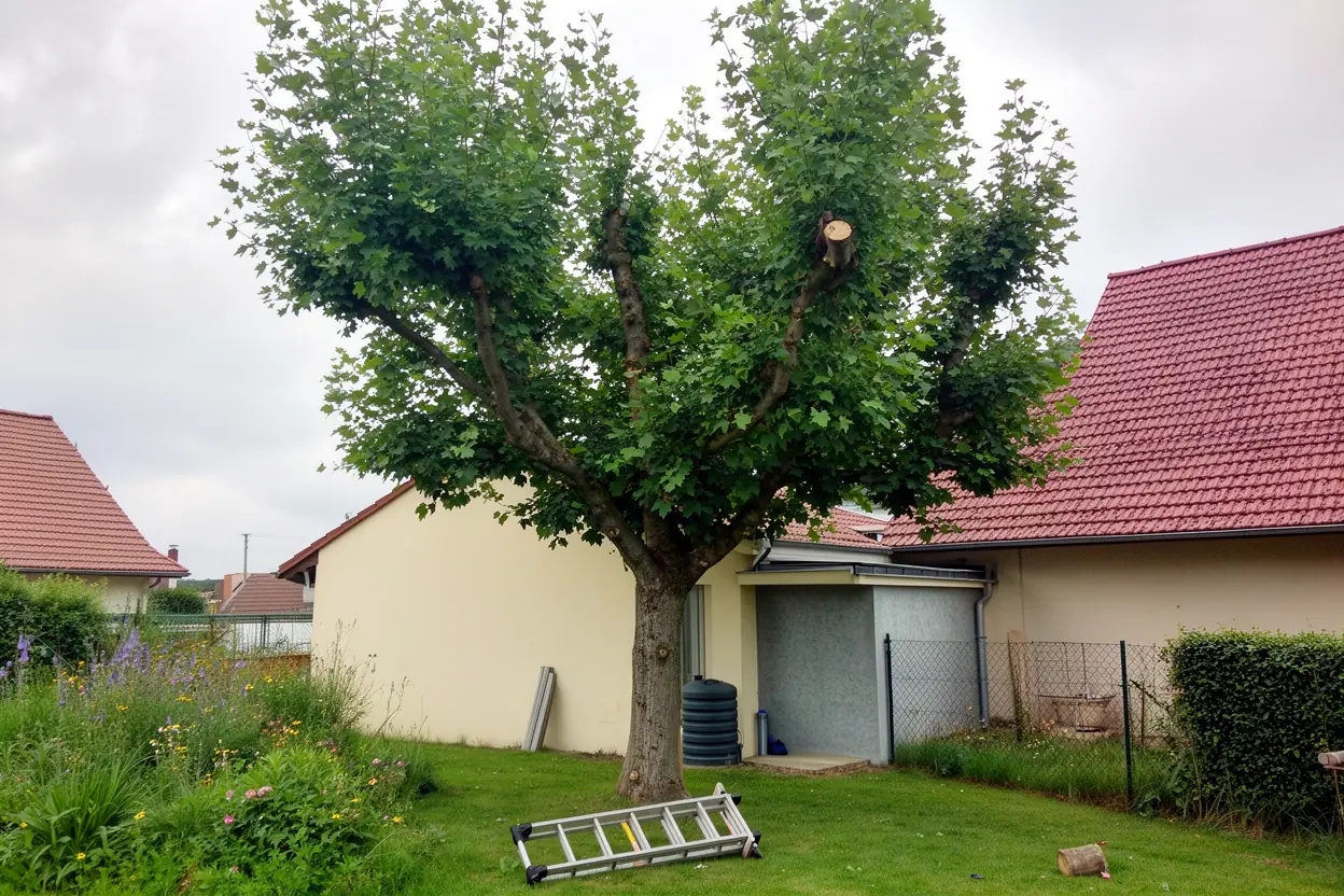 Tilleul réduit proprement près du toit à Riedisheim