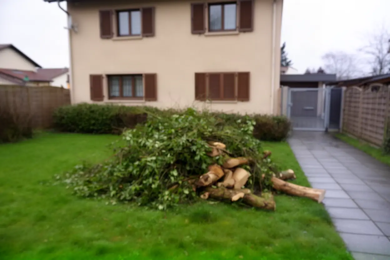 Tas de branches avant ramassage dans un jardin à Lutterbach